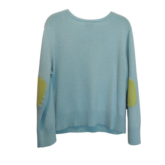Vintage Talbots Sz 1X Blue Elbow Patch V Neck Sweater Merino Angora Cashmere - Picture 2 of 6